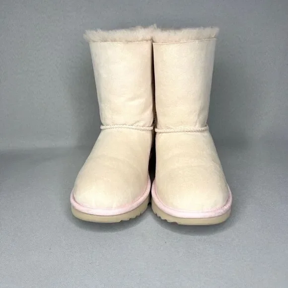 Girls UGG Boots Bailey Bow Baby Pink Suede Wool Coquette Rare Collectors Sz 3 - Picture 7 of 16
